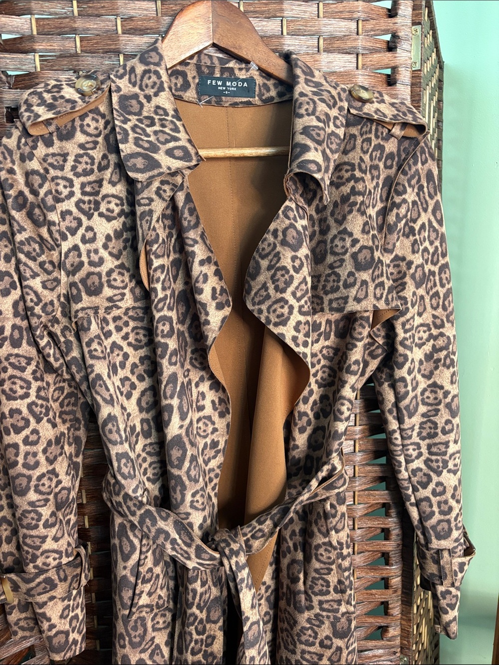 Faux Suede Leopard Trench Jacket